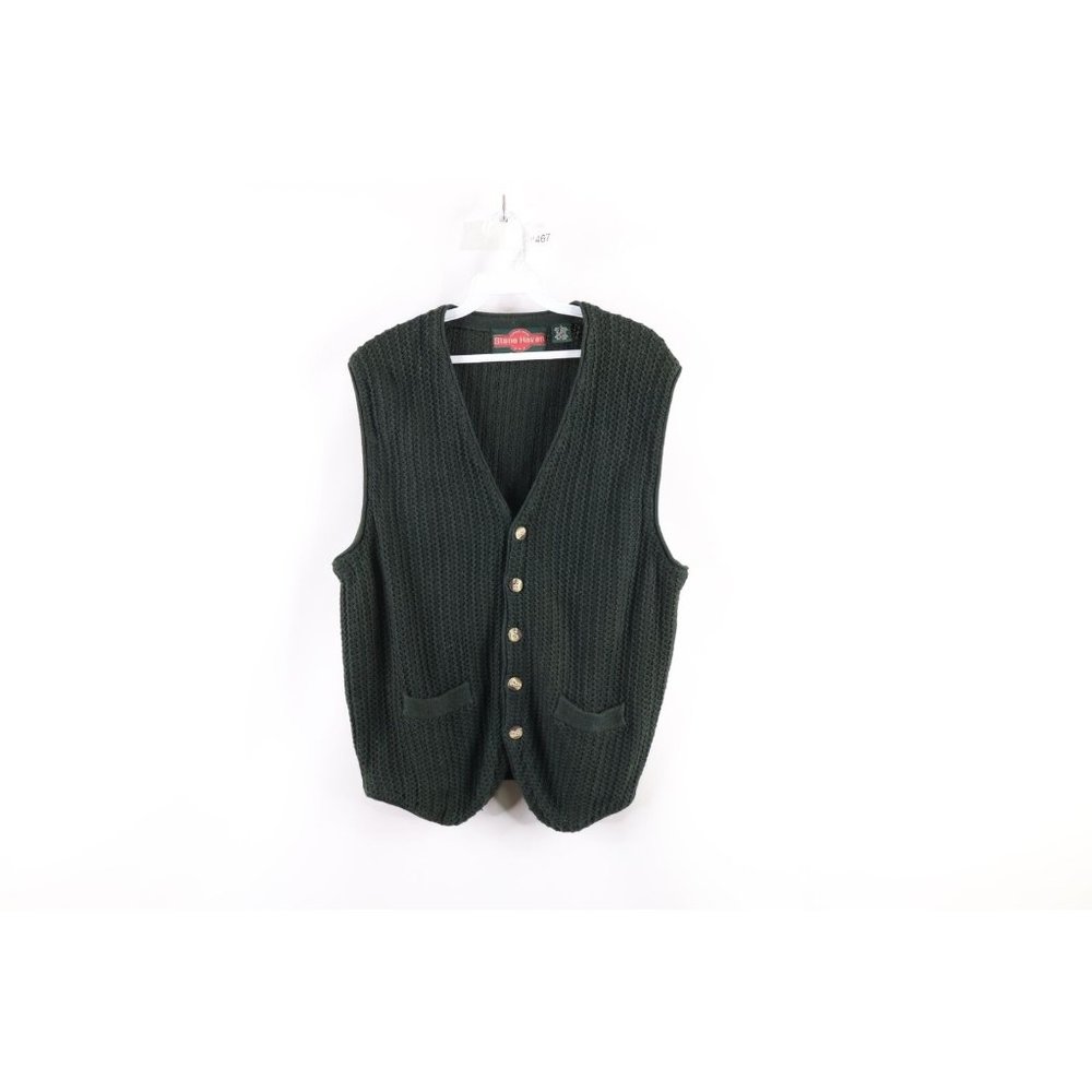 Vintage 90s Grunge Medium Ribbed Knit Kurt Cobain Cardigan Sweater Vest Green
